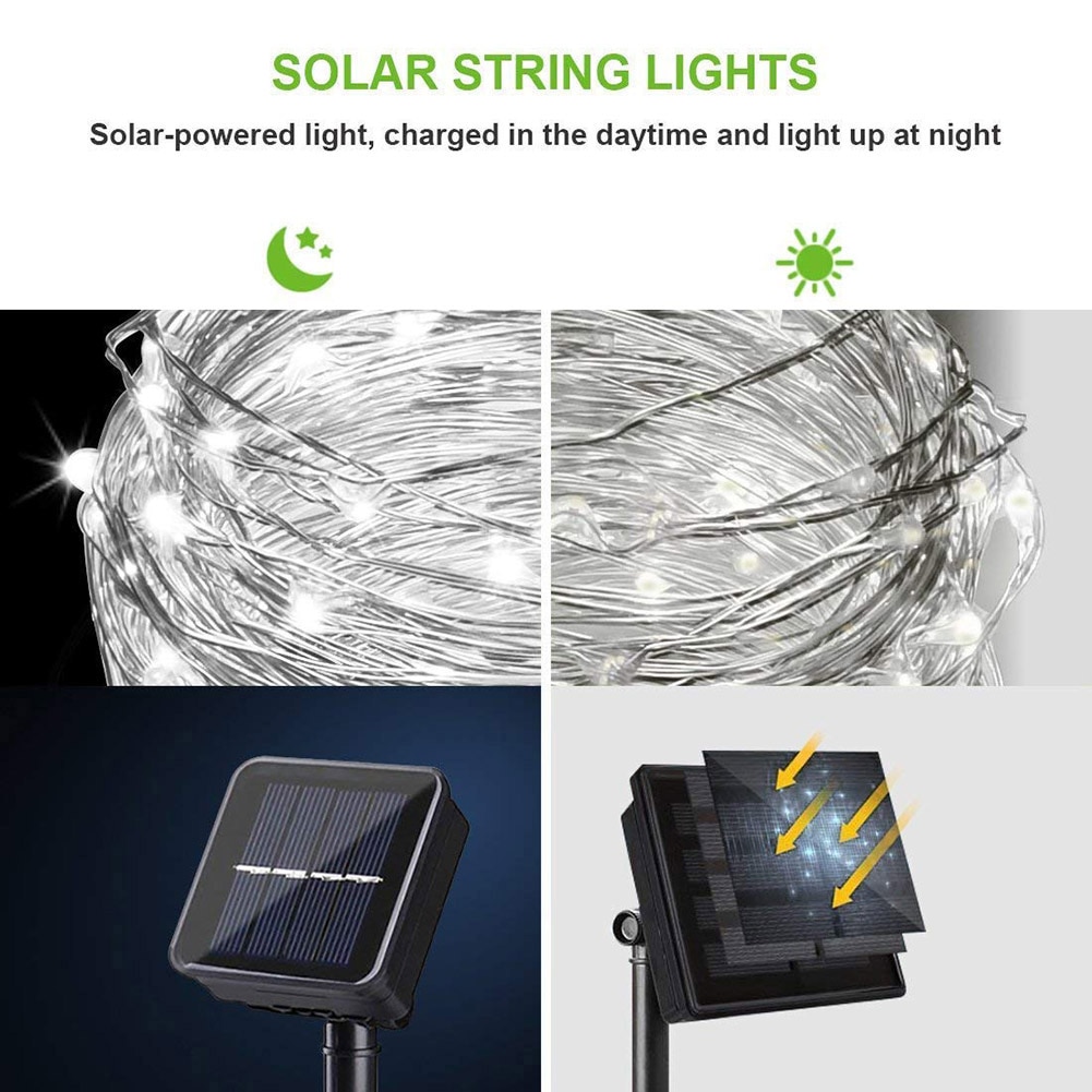 100/200 LED Fairy Solar String Light Outdoors Waterproof 2/8 Modes Copper Wire Solar Lamp Lighting for Christmas Garden Decor