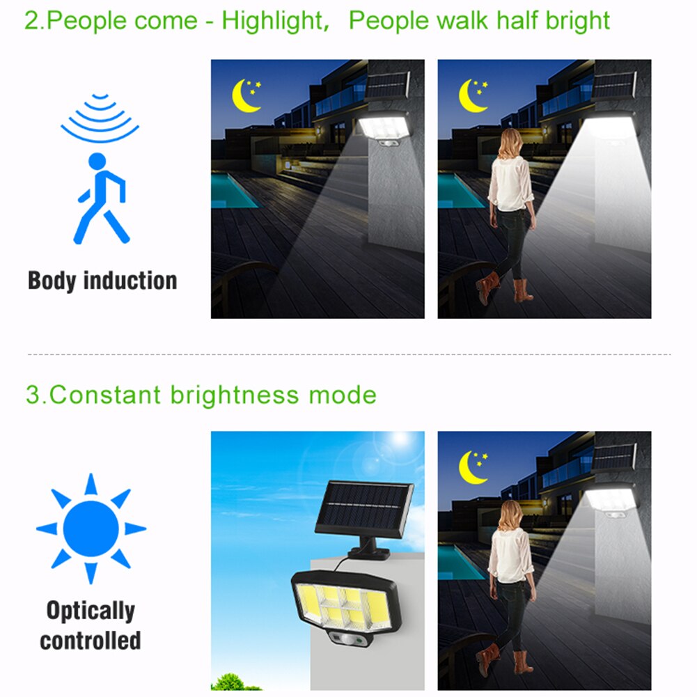 146/161 LED Solar Wall Light Outdoors Waterproof 3 Modes PIR Motion Sensor Security Solar Lamp Street Garden Decoration Lighting