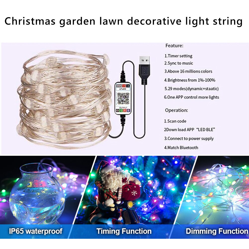 USB Fairy LED String Light Bluetooth App Control String Lamp Waterproof Outdoor Lights Strings for Christmas Garlan Tree Decor