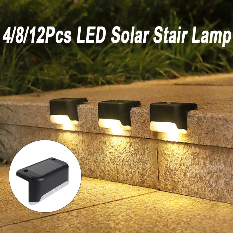 4/8/12Pcs LED Solar Stair Lamp Outdoor Fence Light Waterproof Step Lamp Solar Night Light Garden Pathway Yard Patio