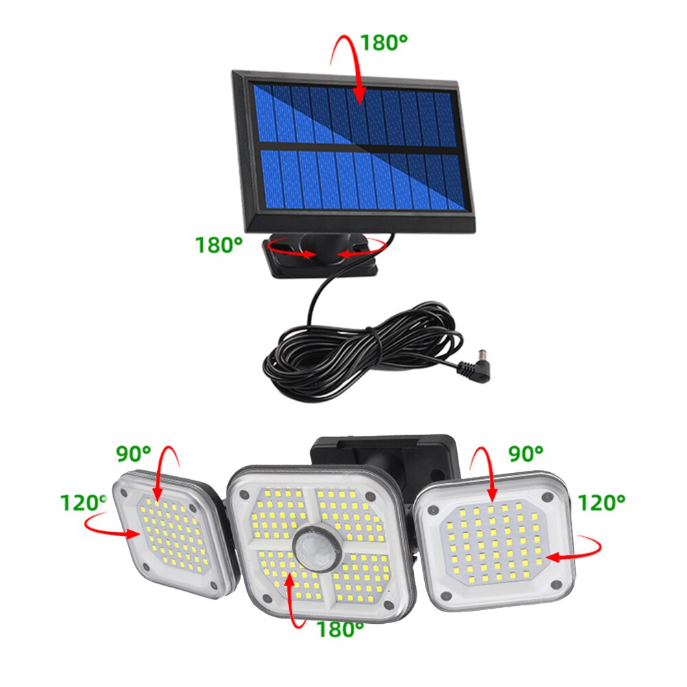 134/112/186/168LED Solar Lamp Outdoor Street Lights with Motion Sensor Rotatory Head Waterproof Wall Lamp for Garden Yard Garage