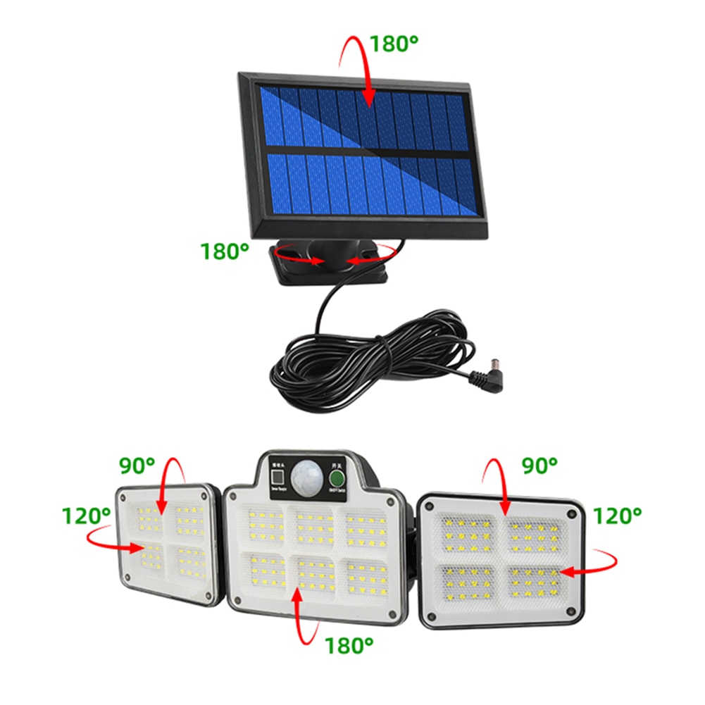 186/192LED COB Solar Lamp Outdoor Street Lights with Motion Sensor 3 Mode Rotatory 3 Head Waterproof Lamp for Garden Yard Garage