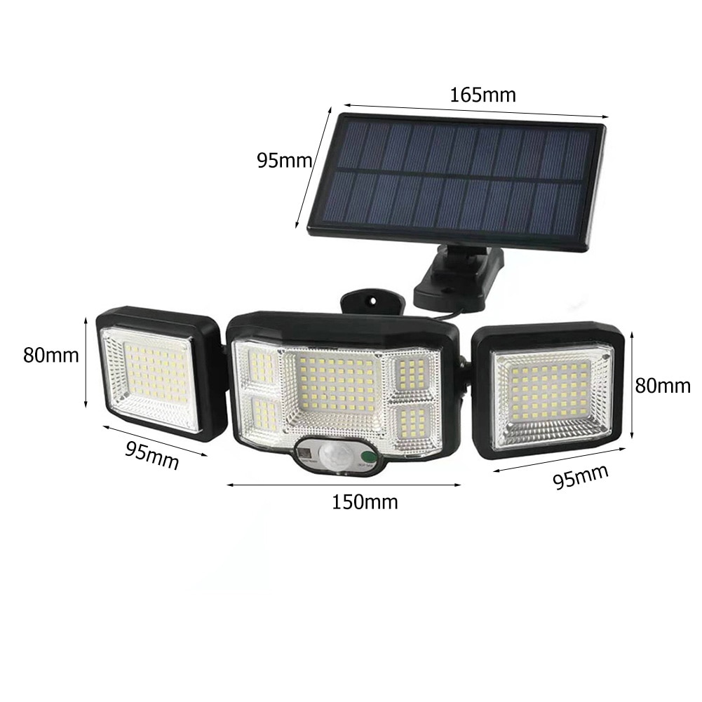 186/192LED COB Solar Lamp Outdoor Street Lights with Motion Sensor 3 Mode Rotatory 3 Head Waterproof Lamp for Garden Yard Garage