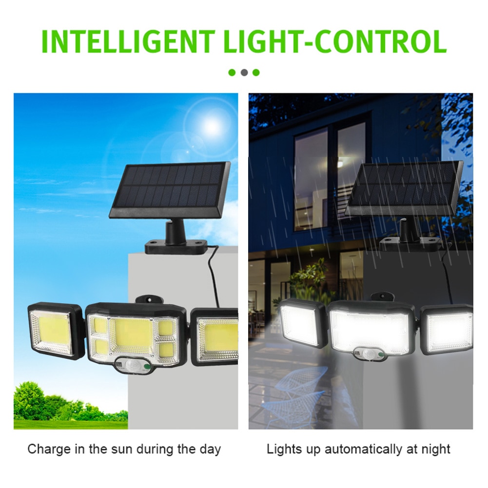 186/192LED COB Solar Lamp Outdoor Street Lights with Motion Sensor 3 Mode Rotatory 3 Head Waterproof Lamp for Garden Yard Garage