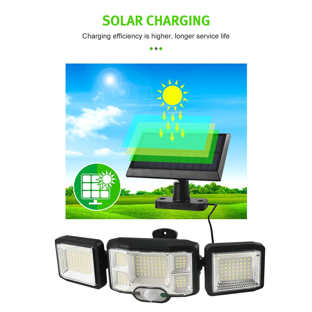 186/192LED COB Solar Lamp Outdoor Street Lights with Motion Sensor 3 Mode Rotatory 3 Head Waterproof Lamp for Garden Yard Garage