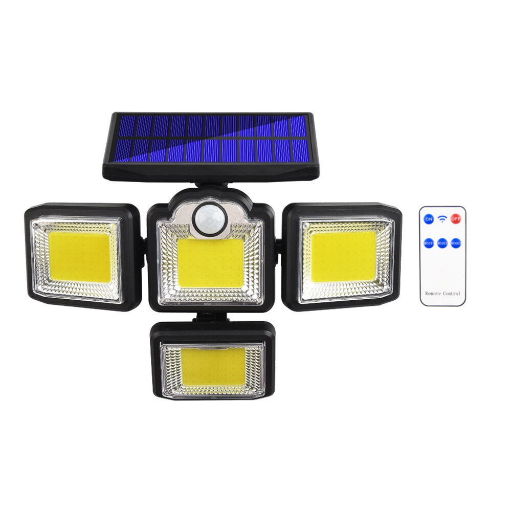 192/198LED COB Solar Lamp Outdoor Street Light with Motion Sensor 3 Mode Rotatory 4 Head Waterproof Lamp for Garden Yard Garage