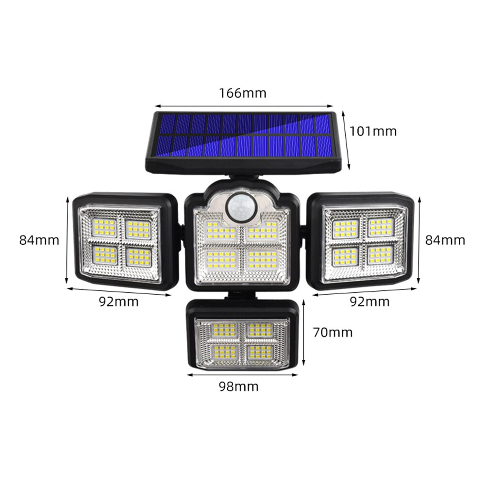 192/198LED COB Solar Lamp Outdoor Street Light with Motion Sensor 3 Mode Rotatory 4 Head Waterproof Lamp for Garden Yard Garage