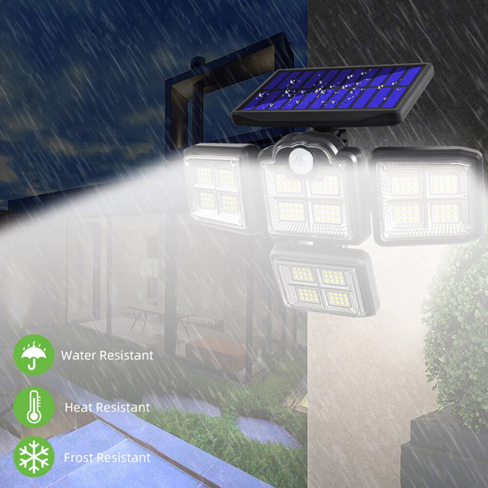 192/198LED COB Solar Lamp Outdoor Street Light with Motion Sensor 3 Mode Rotatory 4 Head Waterproof Lamp for Garden Yard Garage