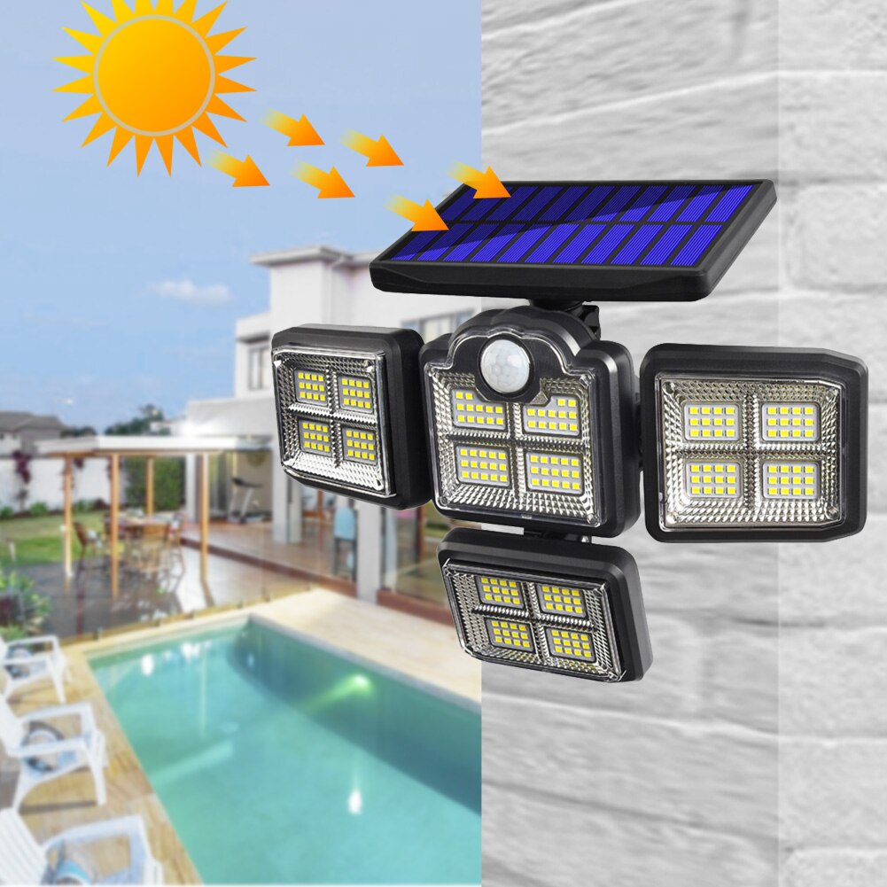 192/198LED COB Solar Lamp Outdoor Street Light with Motion Sensor 3 Mode Rotatory 4 Head Waterproof Lamp for Garden Yard Garage