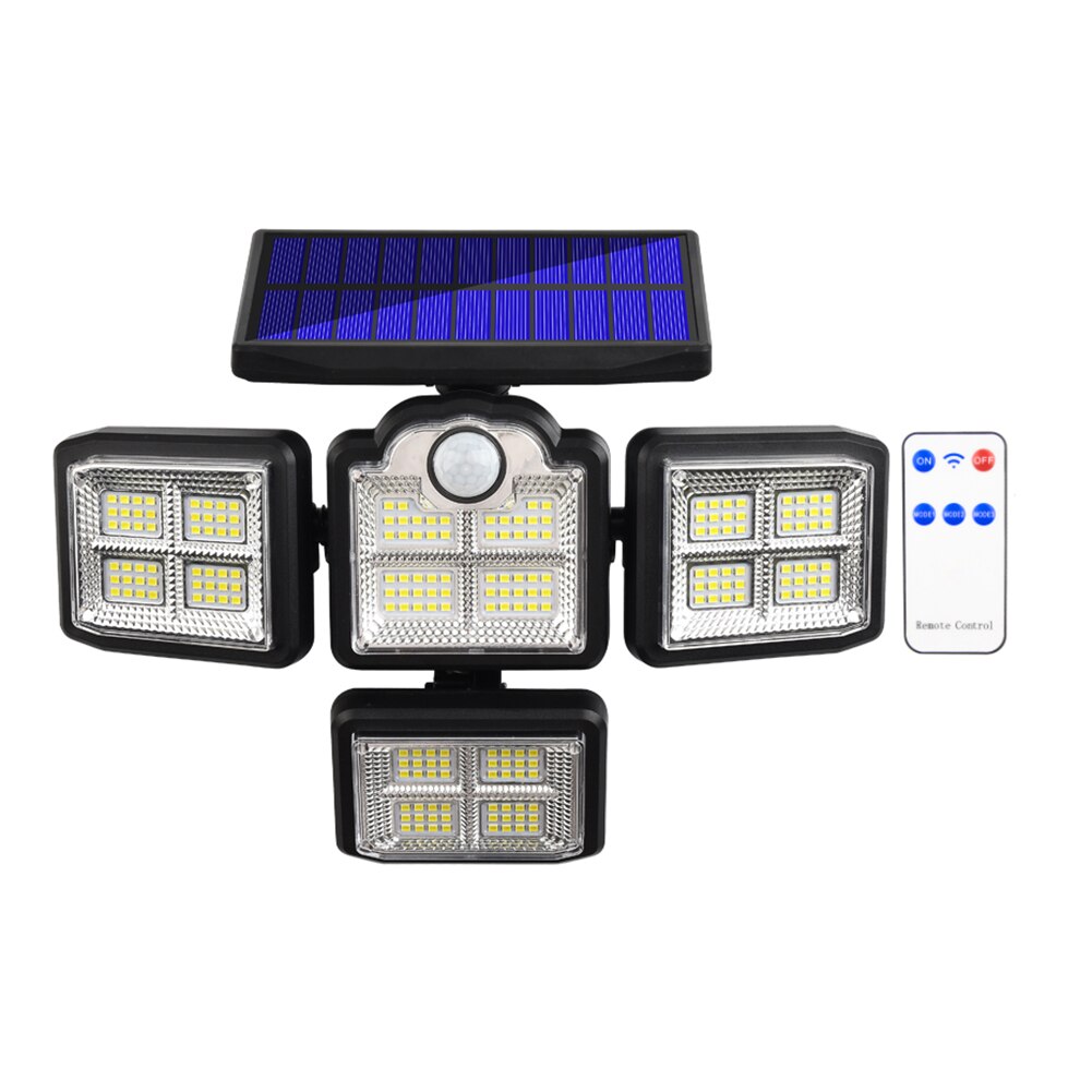 192/198LED COB Solar Lamp Outdoor Street Light with Motion Sensor 3 Mode Rotatory 4 Head Waterproof Lamp for Garden Yard Garage