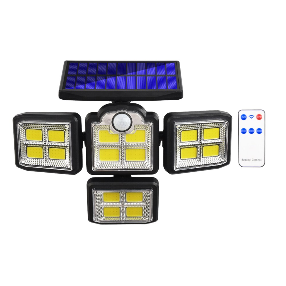 192/198LED COB Solar Lamp Outdoor Street Light with Motion Sensor 3 Mode Rotatory 4 Head Waterproof Lamp for Garden Yard Garage