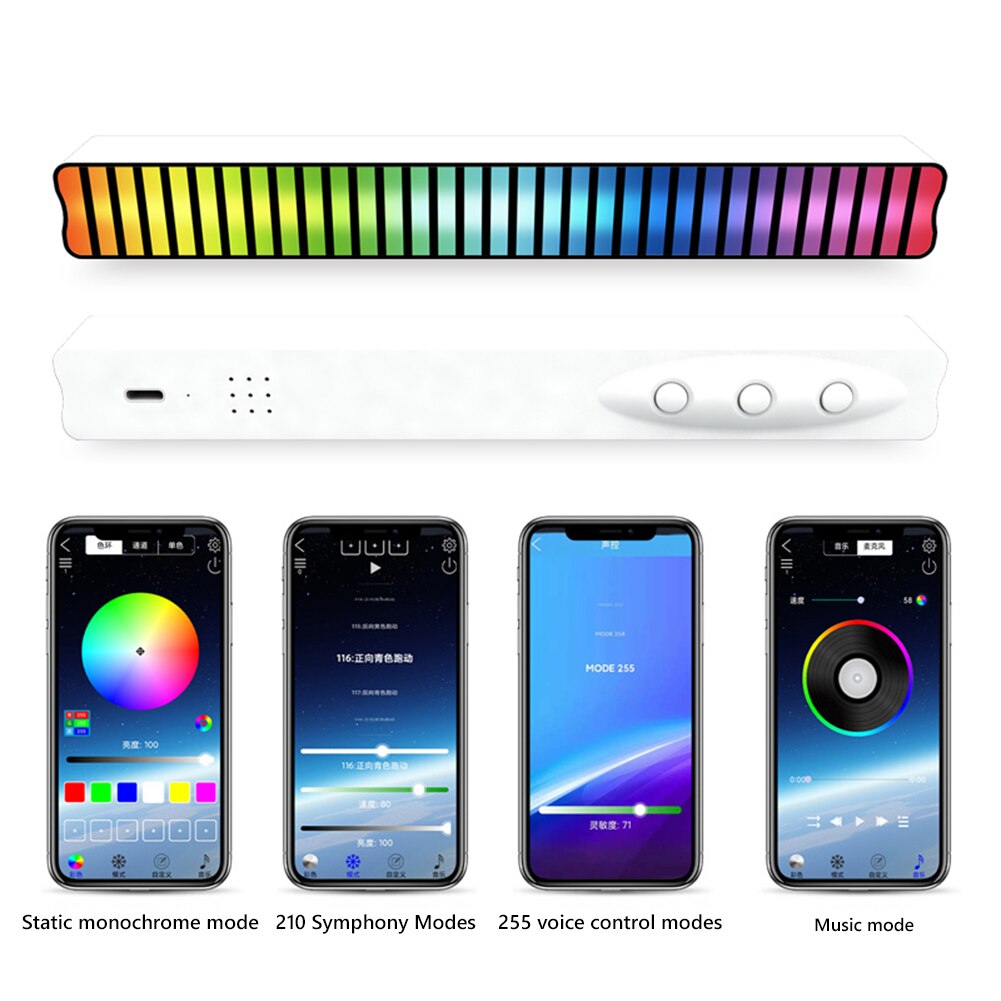 APP Control Voice Activated Music Rhythm Light Bar Bluetooth-Compatible RGB Lamp Rechargeable Car Home LED Strip Christmas Decor