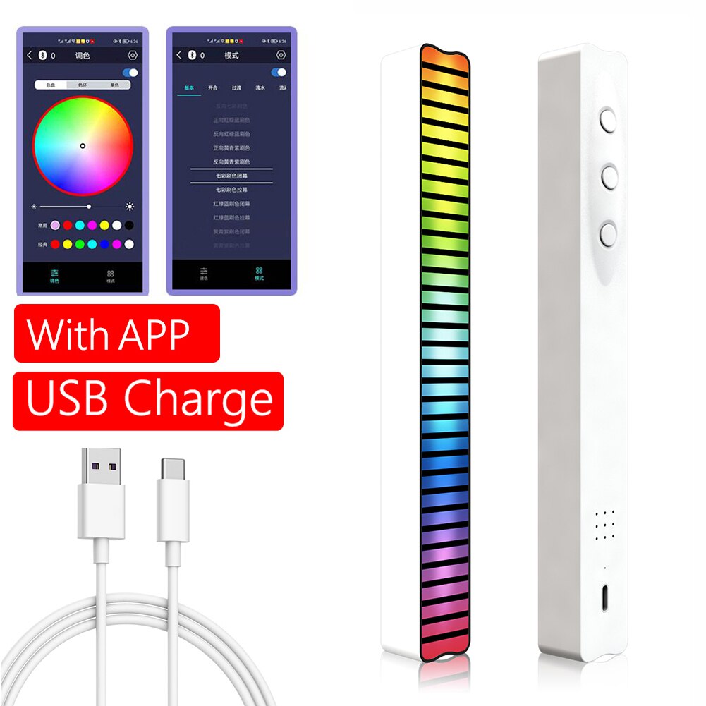 APP Control Voice Activated Music Rhythm Light Bar Bluetooth-Compatible RGB Lamp Rechargeable Car Home LED Strip Christmas Decor