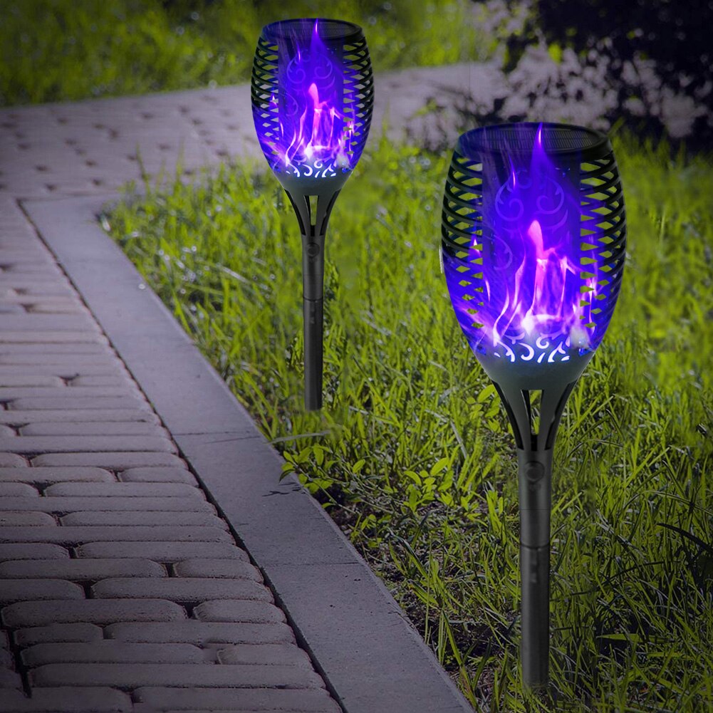 12LED Solar Flame Torch Light Flickering Blue Purple Light Waterproof Night Light Outdoor Landscape Lawn Garden Decoration Lamp