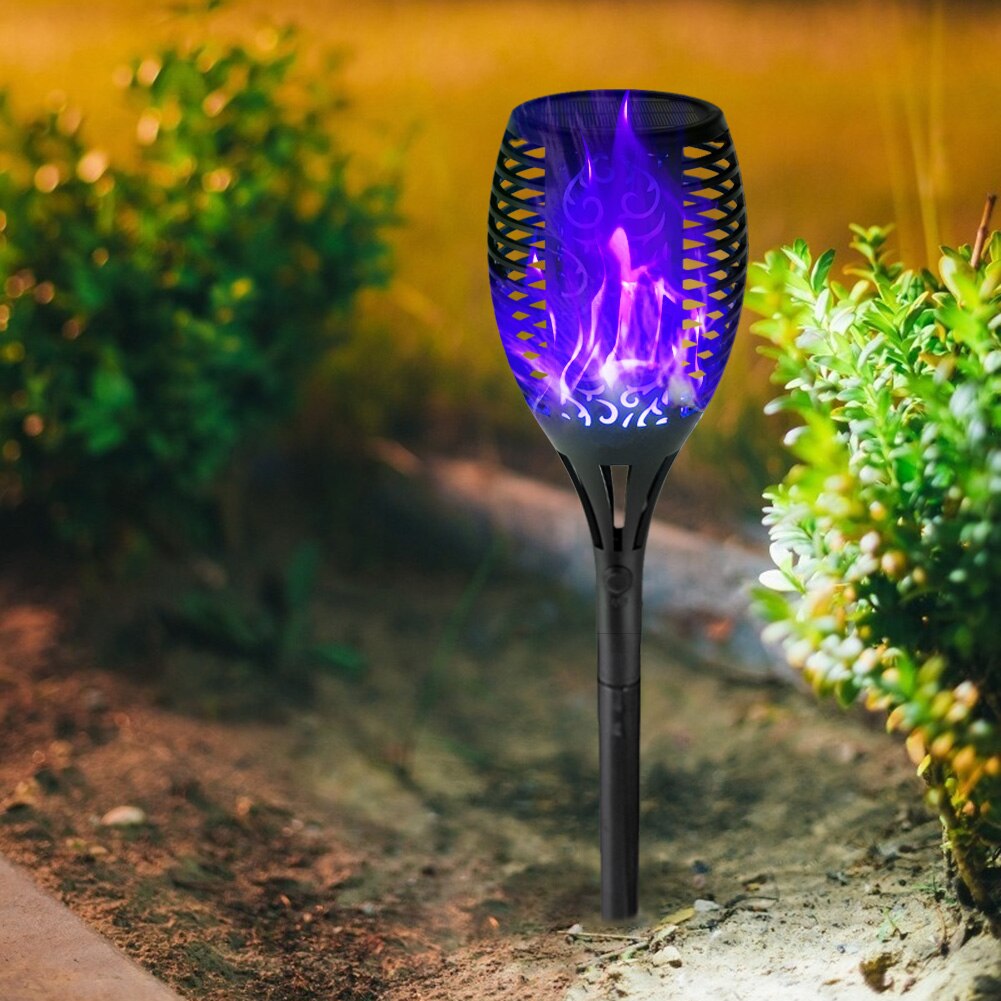 12LED Solar Flame Torch Light Flickering Blue Purple Light Waterproof Night Light Outdoor Landscape Lawn Garden Decoration Lamp