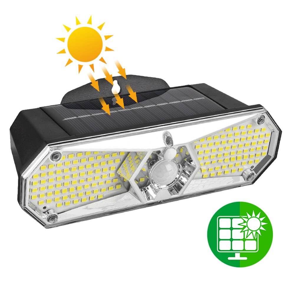 168 LED Solar Powered Light Outdoor Waterproof Human Body Sensor 3 Modes Street Sunlight Solar Wall Lamp for Garden Decoration