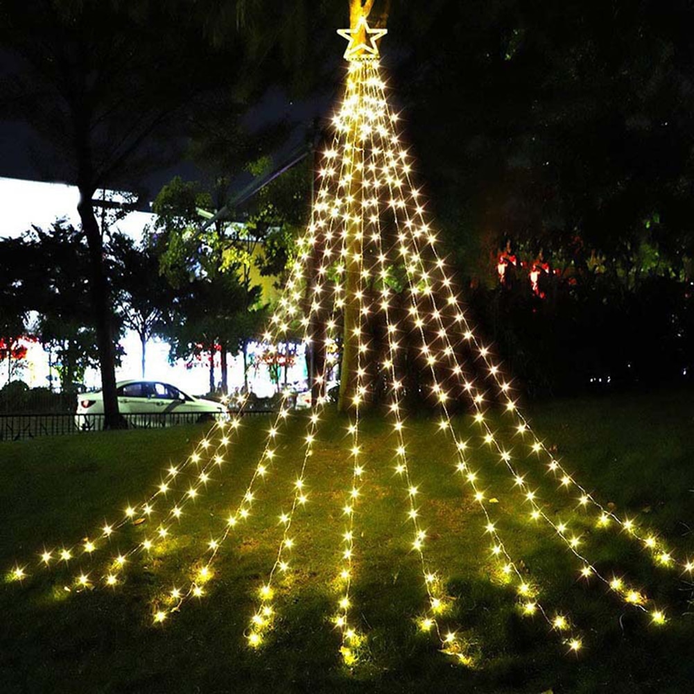 Solar Star Waterfall Fairy Lights String Lamp Timing Waterproof Meteor Lawn Outdoor Lamp Park Patio Garden Christmas Decoration