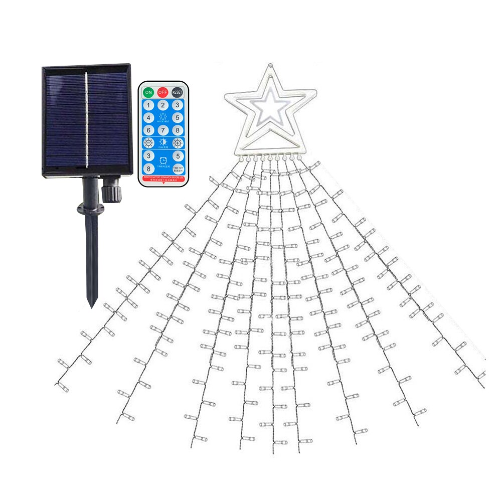 Solar Star Waterfall Fairy Lights String Lamp Timing Waterproof Meteor Lawn Outdoor Lamp Park Patio Garden Christmas Decoration