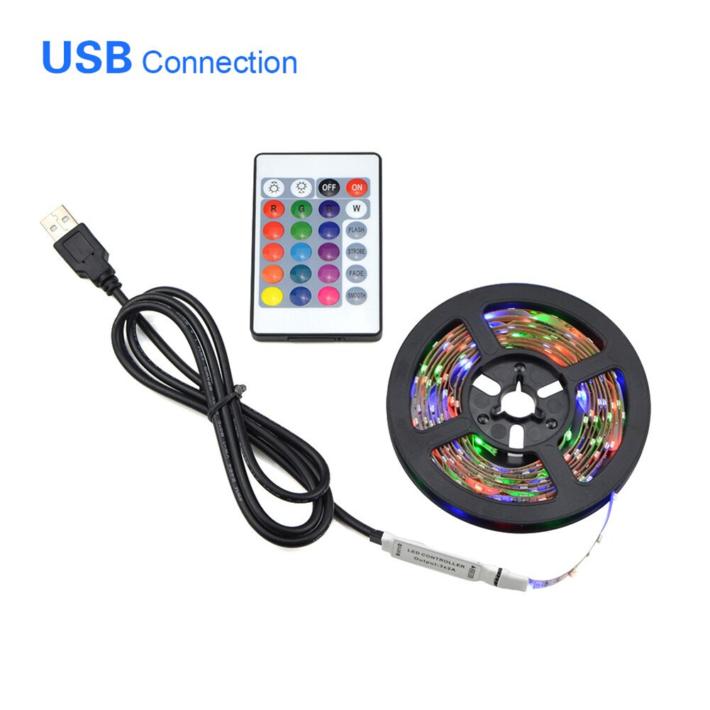 DIY LED Light Strips Flexible RGB Tape Ribbon Diode Lamp String DC 12V Desk Screen TV Background Lighting IR24 Keys Controller