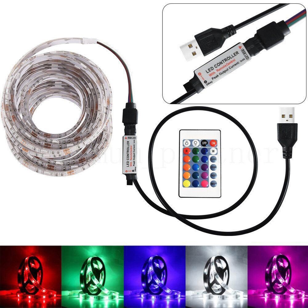 DIY LED Light Strips Flexible RGB Tape Ribbon Diode Lamp String DC 12V Desk Screen TV Background Lighting IR24 Keys Controller