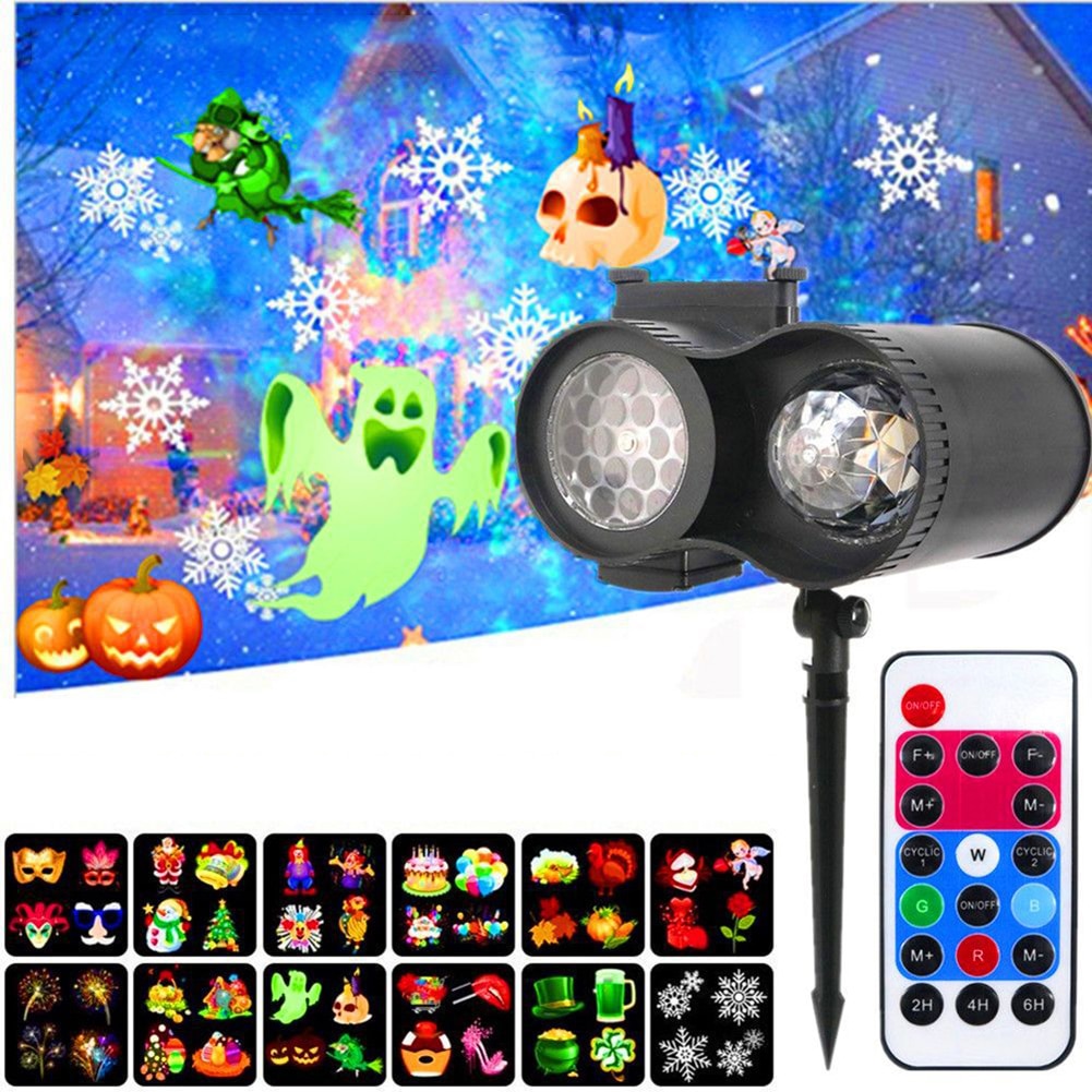 LED Laser Projector Night Lights 16 Cards Outdoor Stage Lighting Effect Holiday Christmas Atmosphere Special Projection Lamp