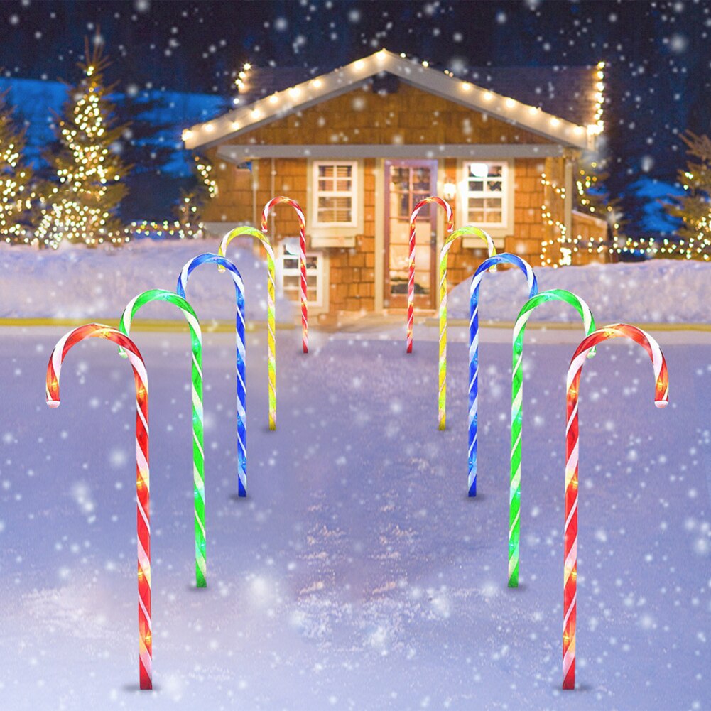 4pcs LED Solar Christmas Candy Cane Lights Outdoor Pathway Yard Lawn Solar Lamps New Year Christmas Garden Decoration Lighting