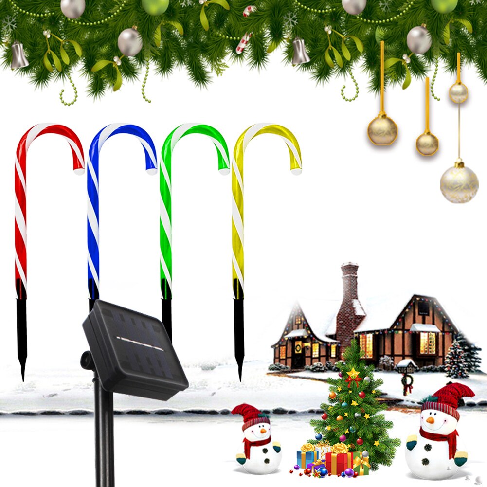 4pcs LED Solar Christmas Candy Cane Lights Outdoor Pathway Yard Lawn Solar Lamps New Year Christmas Garden Decoration Lighting