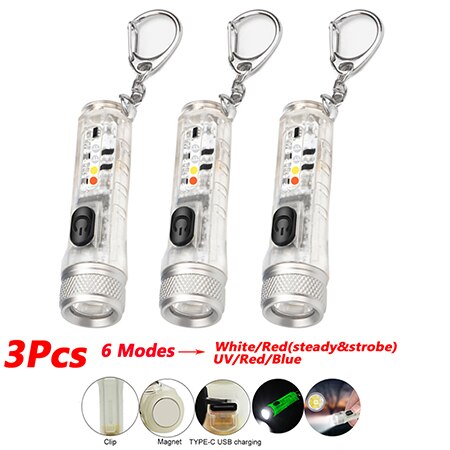 LED Keychain Mini Pocket Light Flashlight Flash Lights USB Rechargeable Waterproof Outdoor Cycling Camping Hunting Working Light