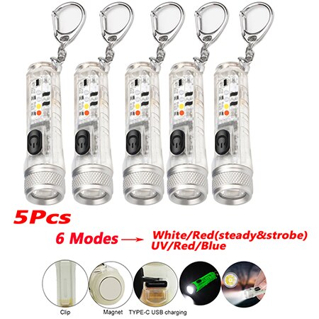 LED Keychain Mini Pocket Light Flashlight Flash Lights USB Rechargeable Waterproof Outdoor Cycling Camping Hunting Working Light