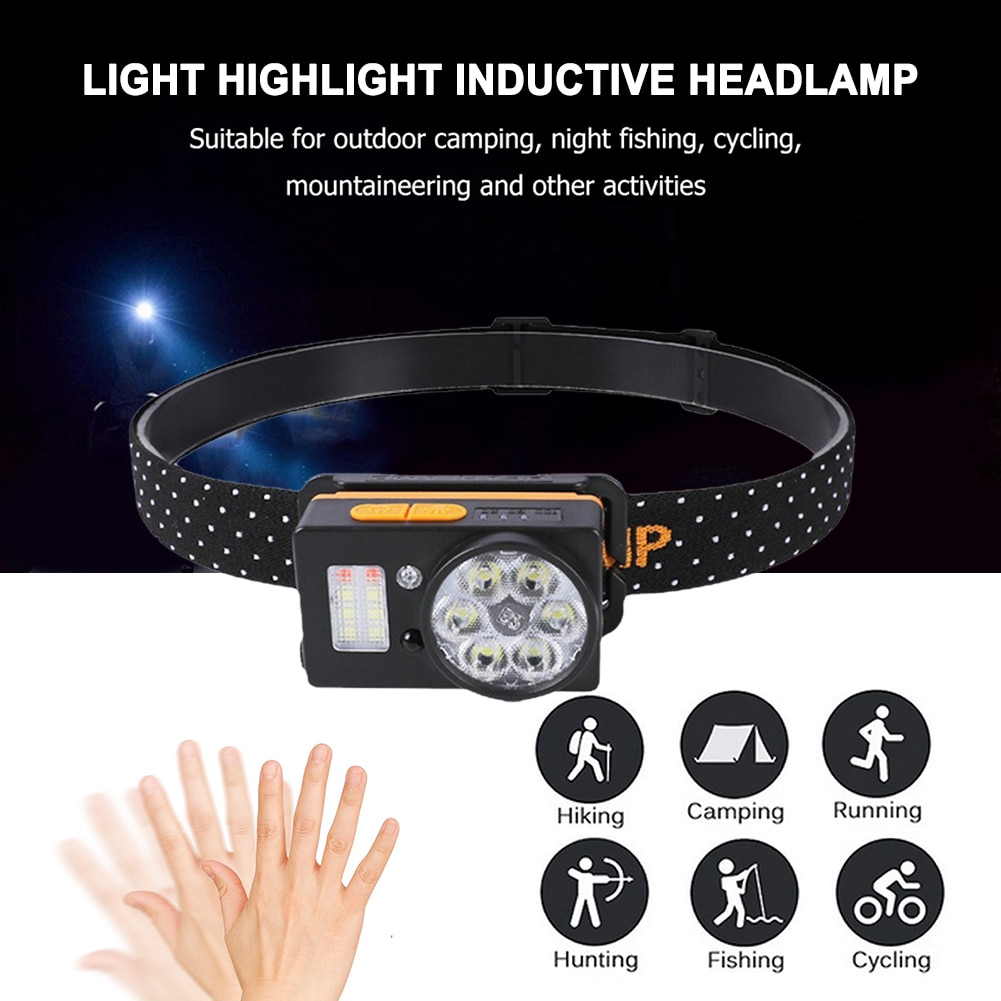 COB LED Headlamp Sensor Headlight Flashlights USB Rechargeable Headlamps for Camping Cycling Hiking Fishing Headlight Head Torch