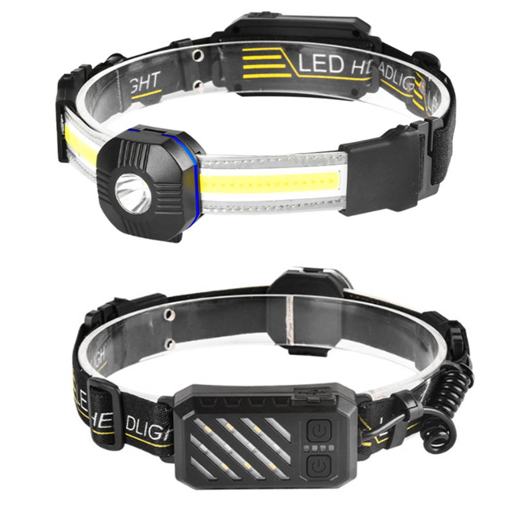1pcs Powerful Headlamp COB LED Flashlight Waterproof USB Rechargeble Warning Headlight Torch for Outdoor Fishing Cycling Camping