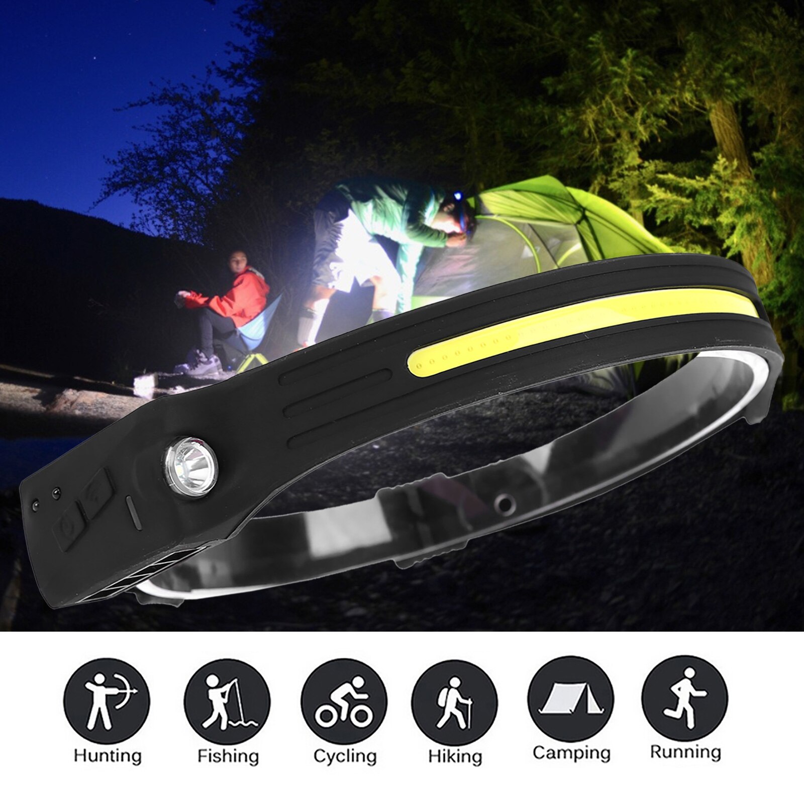 2Pcs LED COB Headlamp Sensor Flashlight USB Rechargeable Waterproof Headlight for Running Camping Cycling Outdoor Headtorch Lamp