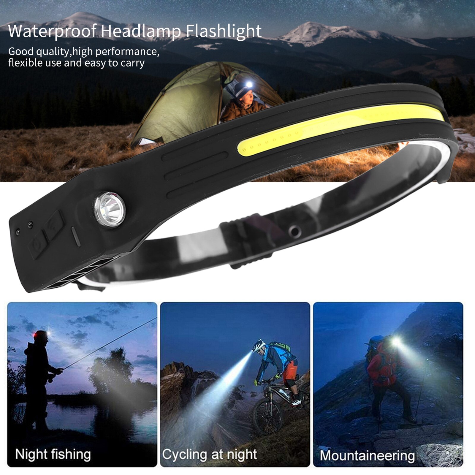 2Pcs LED COB Headlamp Sensor Flashlight USB Rechargeable Waterproof Headlight for Running Camping Cycling Outdoor Headtorch Lamp