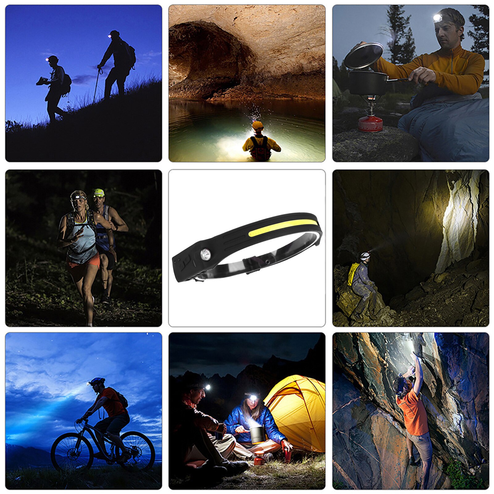 2Pcs LED COB Headlamp Sensor Flashlight USB Rechargeable Waterproof Headlight for Running Camping Cycling Outdoor Headtorch Lamp