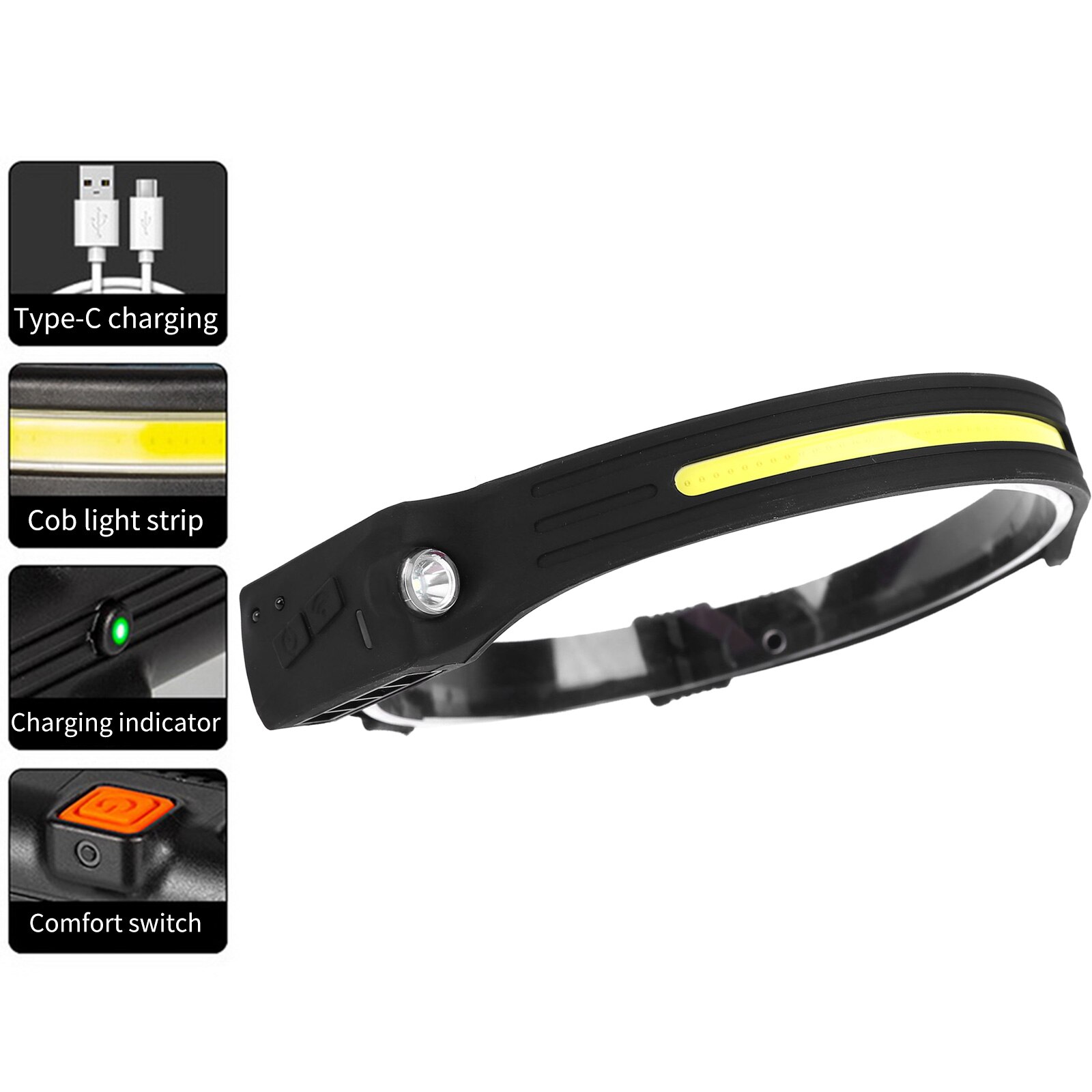 2Pcs LED COB Headlamp Sensor Flashlight USB Rechargeable Waterproof Headlight for Running Camping Cycling Outdoor Headtorch Lamp