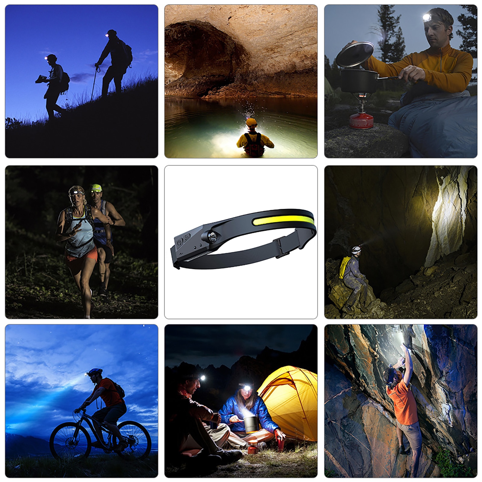 Powerful Headlamps COB LED Flashlight Waterproof 4 Modes USB Warning Headlight Torch for Cycling Camping Working Outdoor Fishing