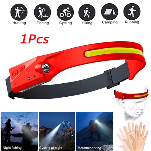 Powerful Headlamps COB LED Flashlight Waterproof 4 Modes USB Warning Headlight Torch for Cycling Camping Working Outdoor Fishing