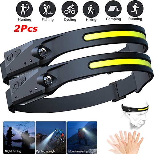 Powerful Headlamps COB LED Flashlight Waterproof 4 Modes USB Warning Headlight Torch for Cycling Camping Working Outdoor Fishing