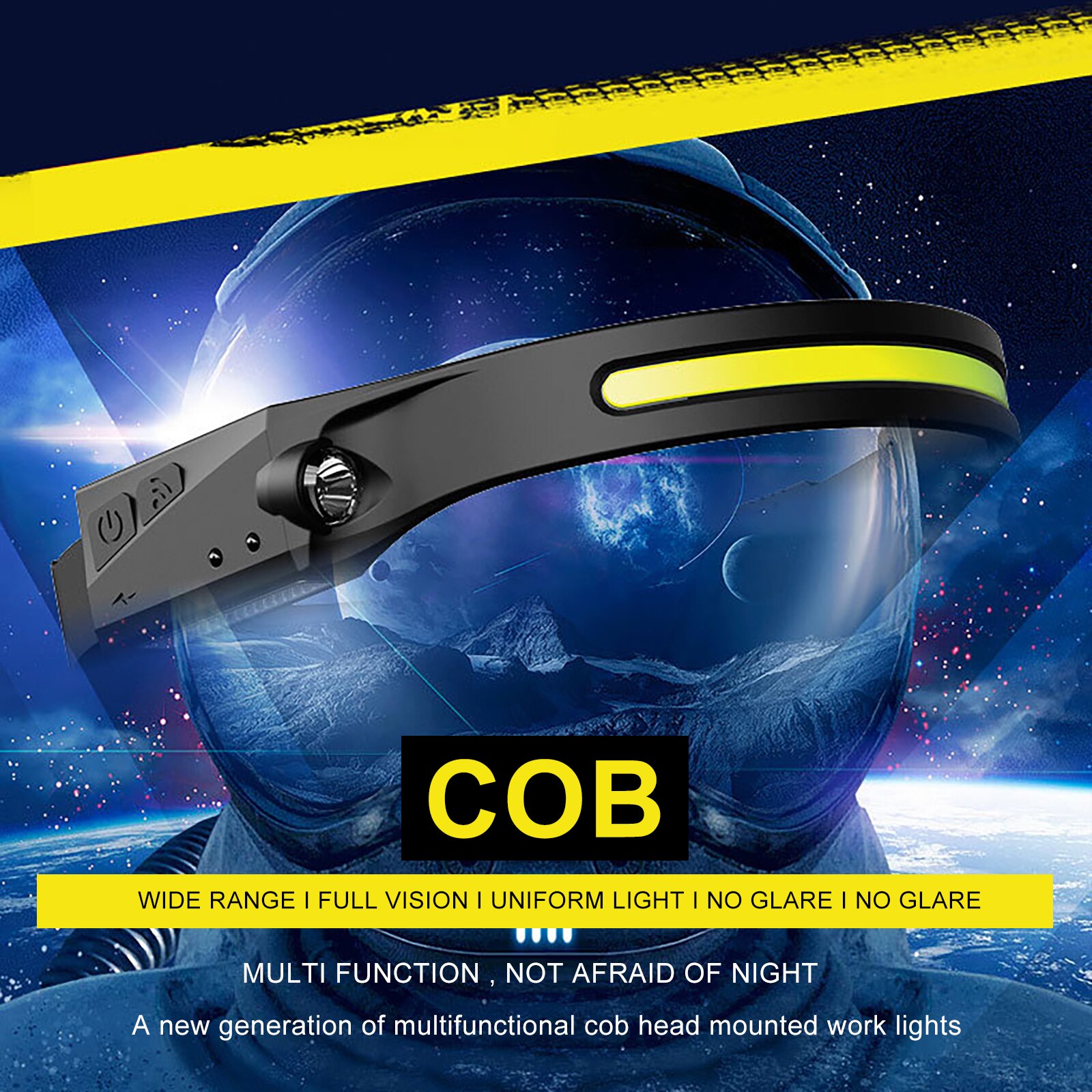 Powerful Headlamps COB LED Flashlight Waterproof 4 Modes USB Warning Headlight Torch for Cycling Camping Working Outdoor Fishing