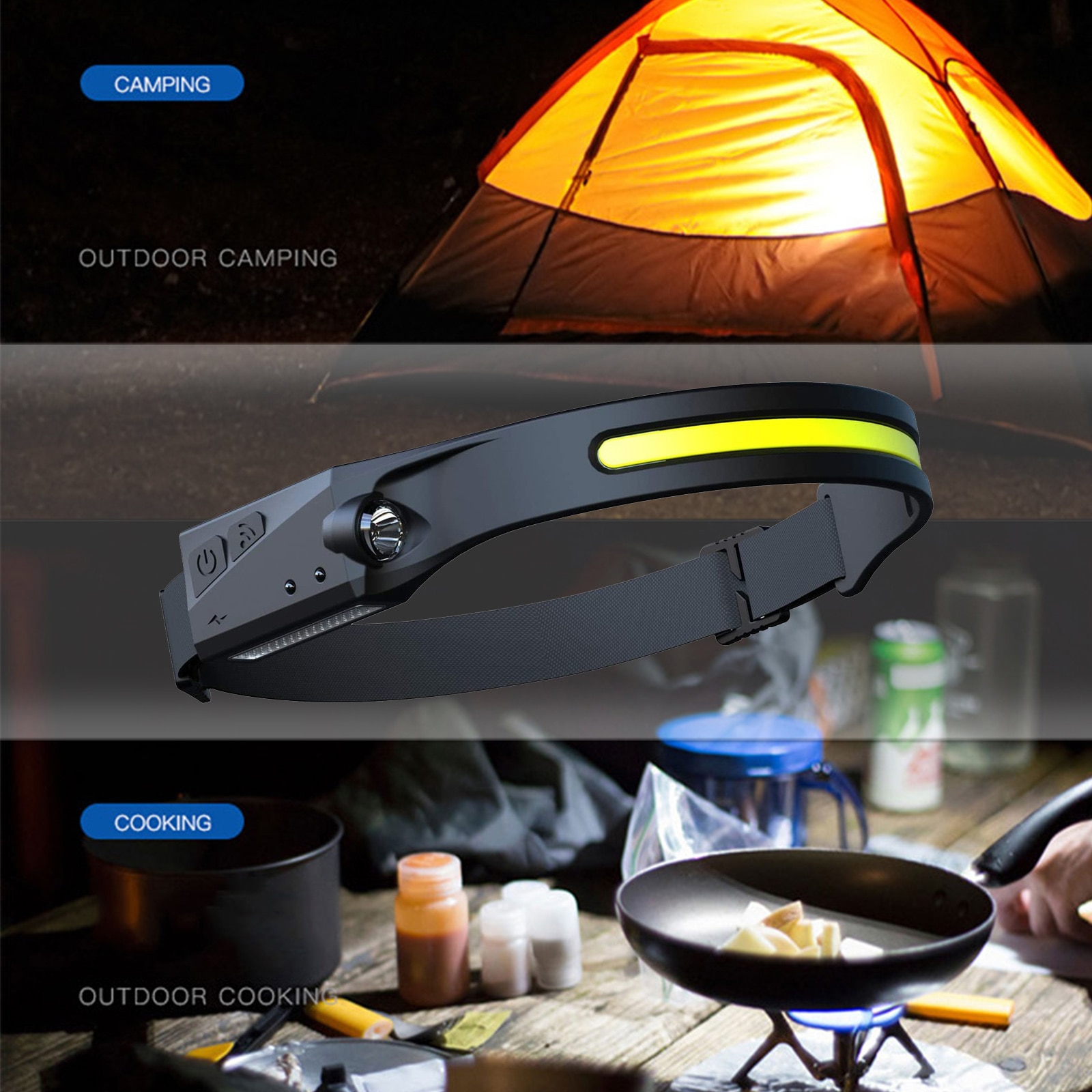 Powerful Headlamps COB LED Flashlight Waterproof 4 Modes USB Warning Headlight Torch for Cycling Camping Working Outdoor Fishing