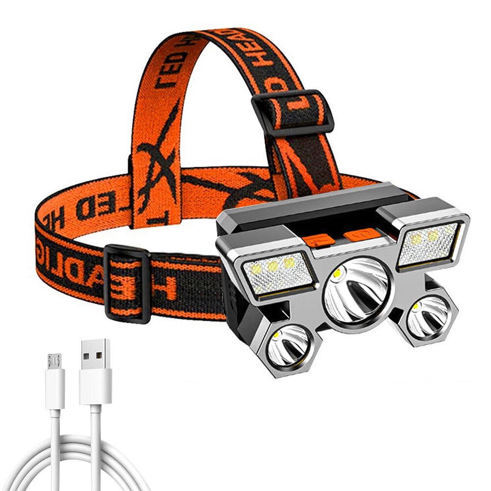 5LED Strong Headlamp with Built-in 18650 Battery USB Rechargeable Portable Flashlight Lantern Headlamp Outdoor Camping Headlight