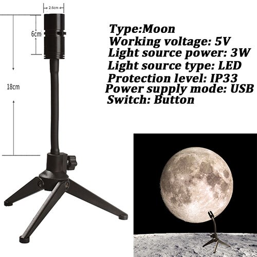 Moon Earth Projector Lamp LED Night Light 360 Rotatable USB Projector Light for Photo Atmosphere Girl Bedroom Decor