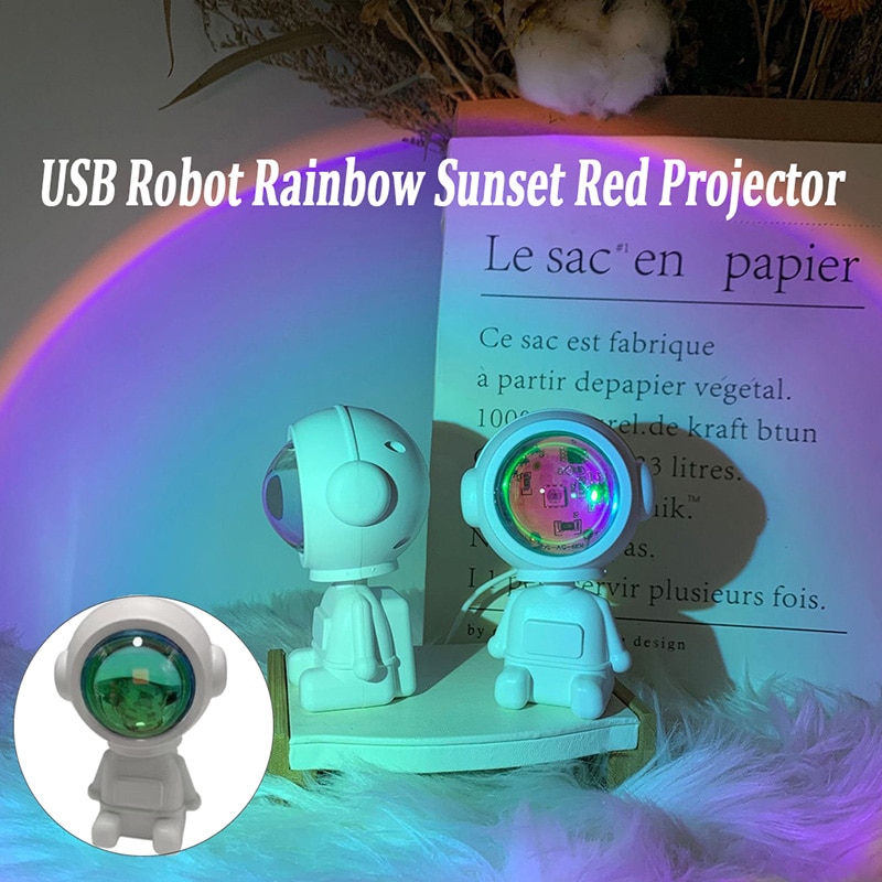 USB Robot Rainbow Sunset Red Projector LED Astronaut Projector Lamp Atmosphere Night Lights for Room Table Background Home Decor