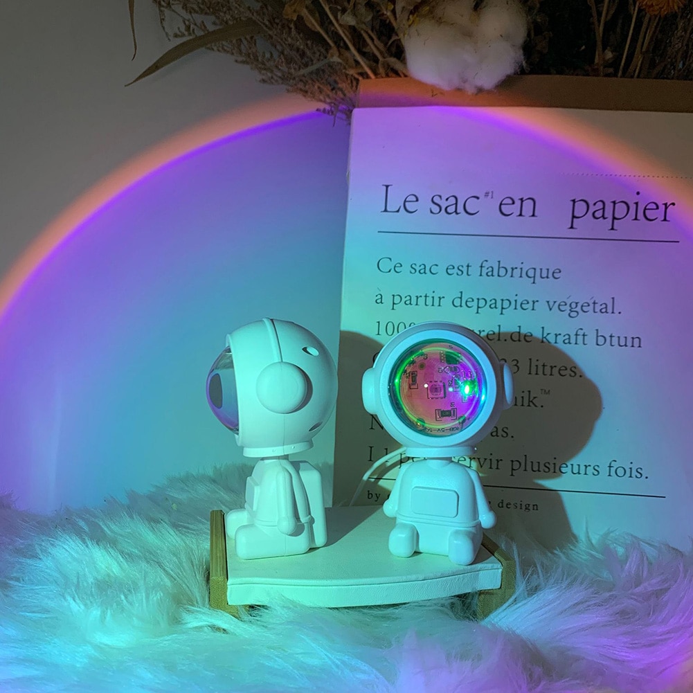 USB Robot Rainbow Sunset Red Projector LED Astronaut Projector Lamp Atmosphere Night Lights for Room Table Background Home Decor