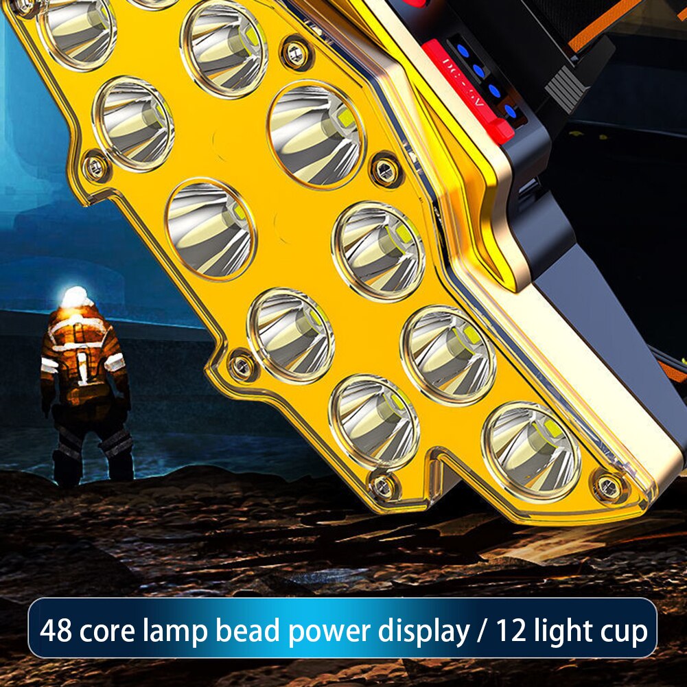 12LED Powerful Fishing Headlight USB Rechargeable Long-Range Flashlight
