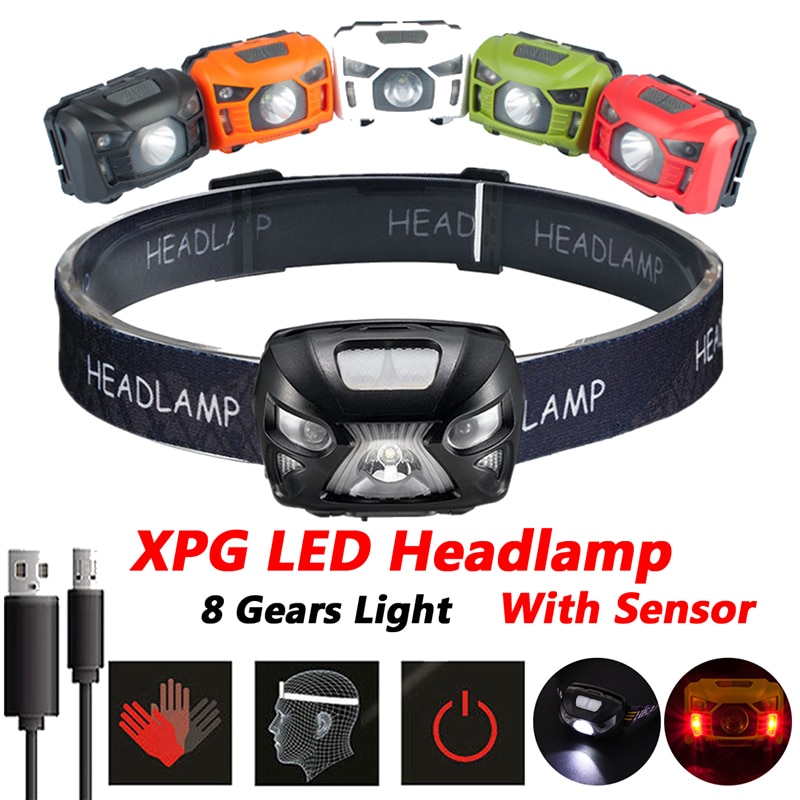 XPG LED COB Headlamp Sensor Flashlight USB Rechargeable Waterproof Headlight for Running Camping Cycling Outdoor Headlight Torch