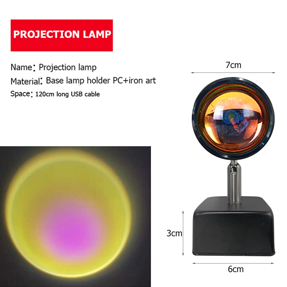 USB Sunset Projector Lamp Rainbow Atmosphere LED Table Night Light for Home Bedroom Coffe Shop Background Wall Decoration Lighti