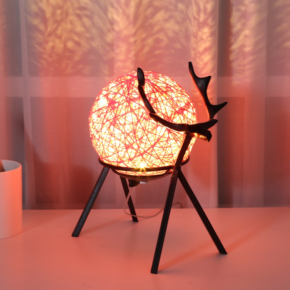 USB LED Moon Night Light Deer Stand Bedside Desktop Ball Night Lamp Adjustable Handwoven Lampshade Warm Lighting Christmas Decor