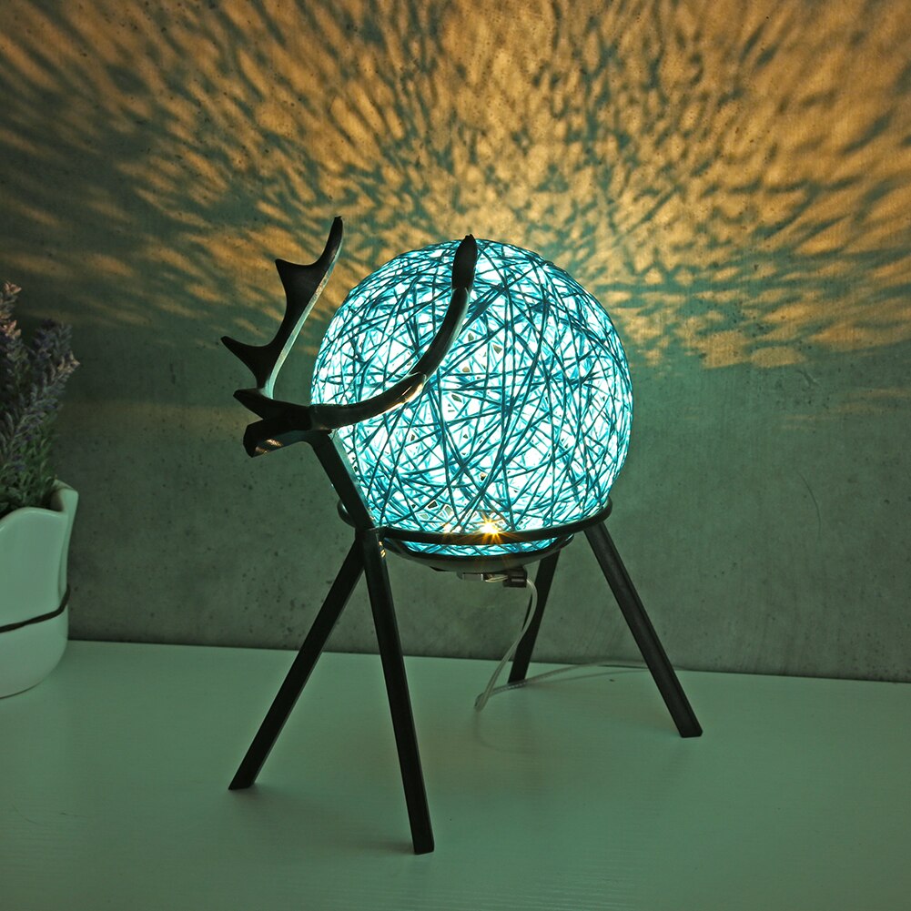 USB LED Moon Night Light Deer Stand Bedside Desktop Ball Night Lamp Adjustable Handwoven Lampshade Warm Lighting Christmas Decor