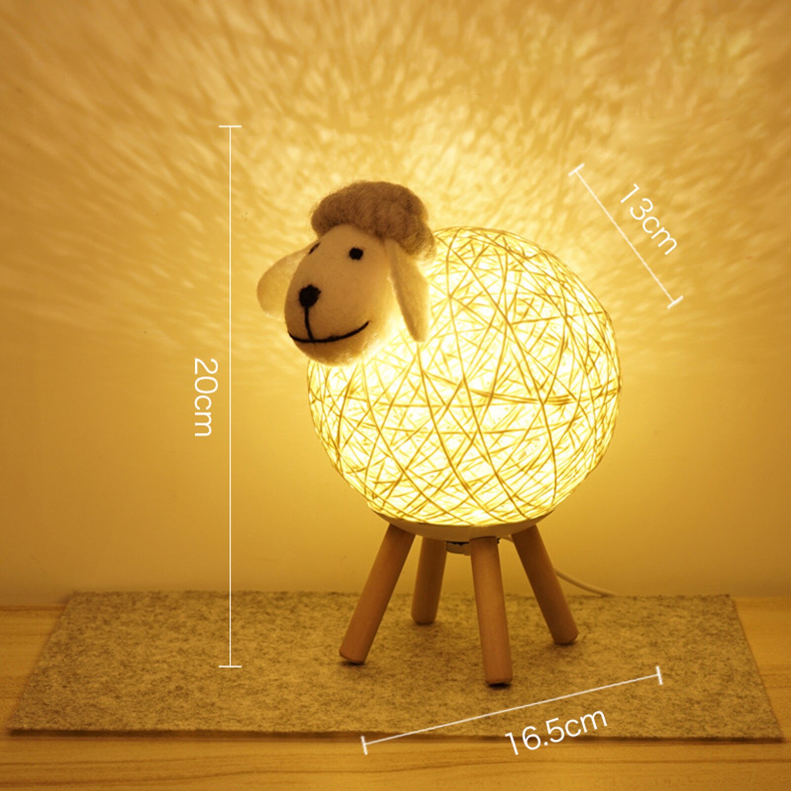 Sheep LED Night Light Bedside Moon Lamp Hand-woven Lampshade Cute Sleep Christmas Decoration Animals Night lamp for